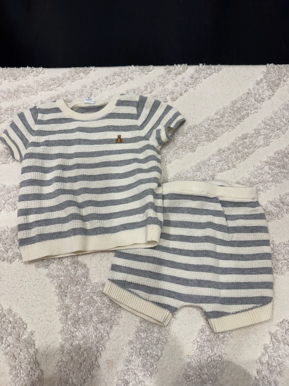 Striped Gray and Cream baby Set - Cozy Short Sleeve Top & Shorts